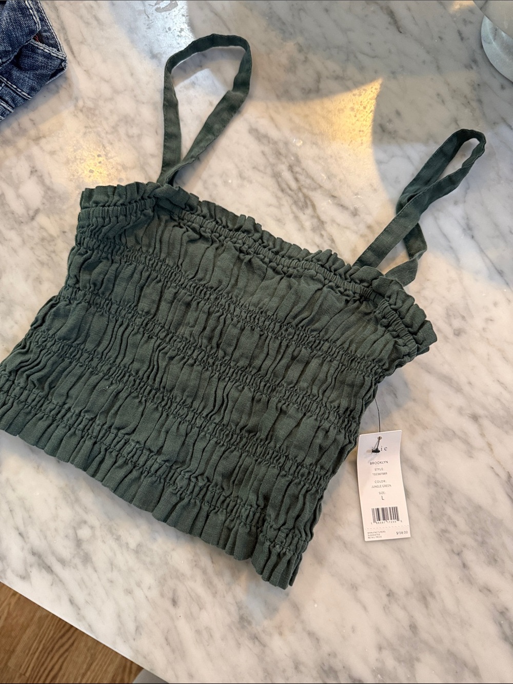 Joie Dark Olive Smocked Camisole Top
